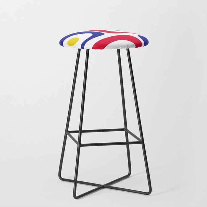 Mid Century Modern Piquet Minimalist Abstract Pattern in Red, Navy Blue, Yellow, and White Stool Gallery Image 1