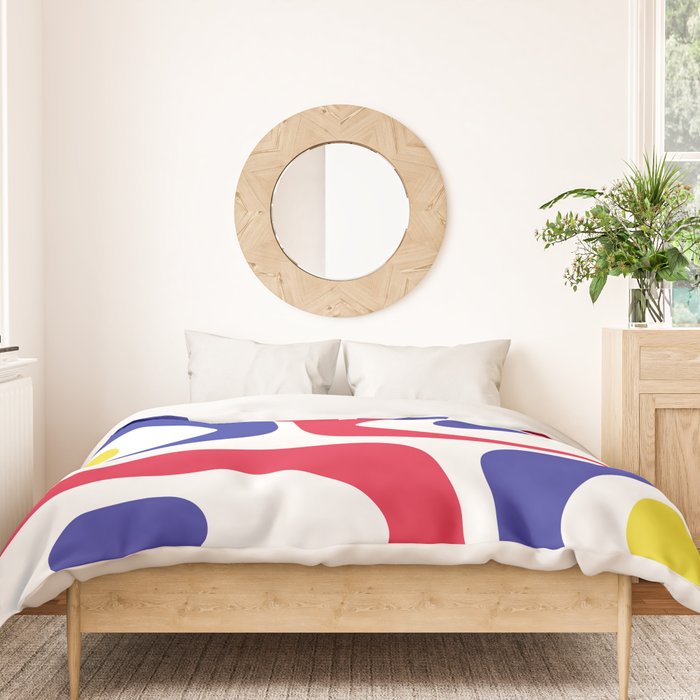 Mid Century Modern Piquet Minimalist Abstract Pattern in Red, Navy Blue, Yellow, and White Duvet Cover Gallery Image 3