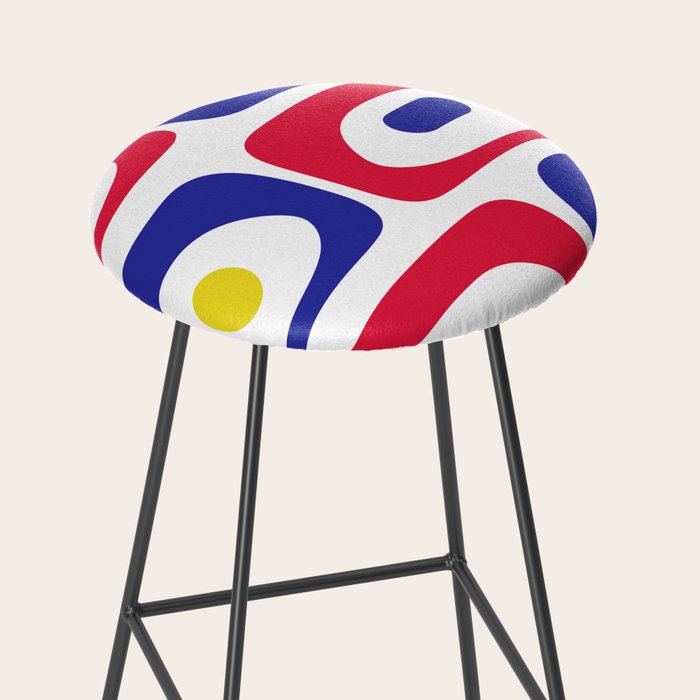Mid Century Modern Piquet Minimalist Abstract Pattern in Red, Navy Blue, Yellow, and White Stool Gallery Image 2