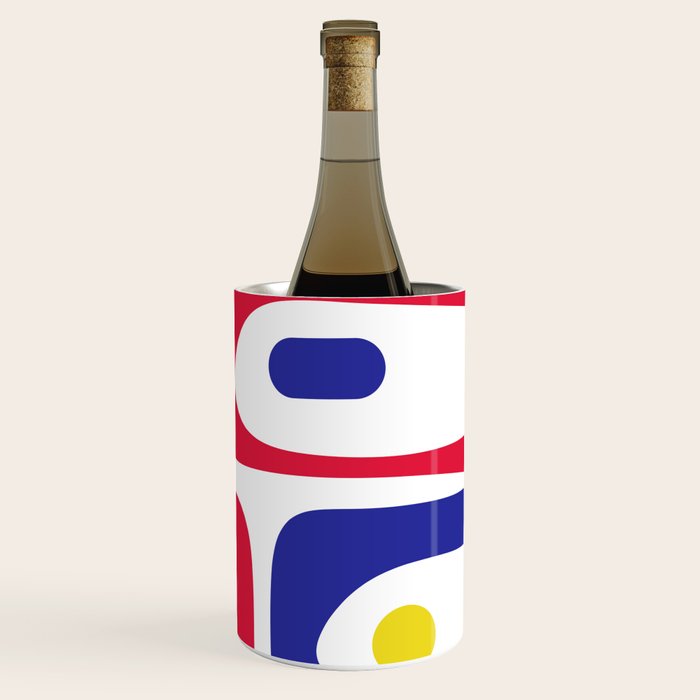 Mid Century Modern Piquet Minimalist Abstract Pattern in Red, Navy Blue, Yellow, and White Wine Chiller Gallery Image 3