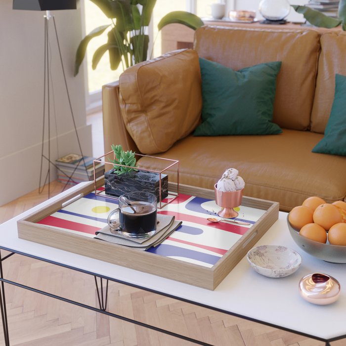 Mid Century Modern Piquet Minimalist Abstract Pattern in Red, Navy Blue, Yellow, and White Serving Tray Gallery Image 2