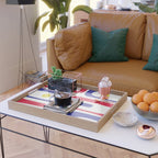 Mid Century Modern Piquet Minimalist Abstract Pattern in Red, Navy Blue, Yellow, and White Serving Tray Gallery Image 2