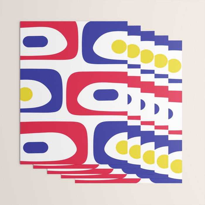 Mid Century Modern Piquet Minimalist Abstract Pattern in Red, Navy Blue, Yellow, and White Wrapping Paper Gallery Image 3