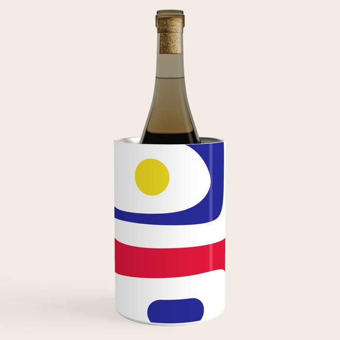Mid Century Modern Piquet Minimalist Abstract Pattern in Red, Navy Blue, Yellow, and White Wine Chiller Gallery Image 2