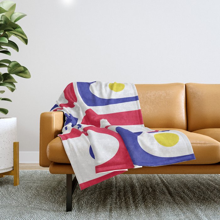 Mid Century Modern Piquet Minimalist Abstract Pattern in Red, Navy Blue, Yellow, and White Throw Blanket Gallery Image 1