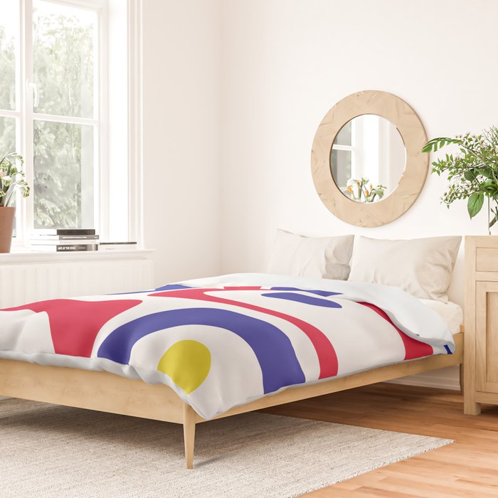 Mid Century Modern Piquet Minimalist Abstract Pattern in Red, Navy Blue, Yellow, and White Duvet Cover Gallery Image 2