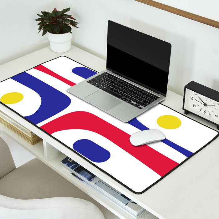 Mid Century Modern Piquet Minimalist Abstract Pattern in Red, Navy Blue, Yellow, and White Desk Mat Gallery Image 2