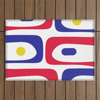 Mid Century Modern Piquet Minimalist Abstract Pattern in Red, Navy Blue, Yellow, and White Outdoor Rug Gallery Image 1