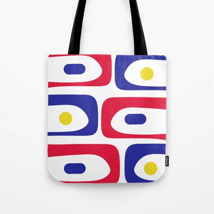Mid Century Modern Piquet Minimalist Abstract Pattern in Red, Navy Blue, Yellow, and White Tote Bag Gallery Image 1