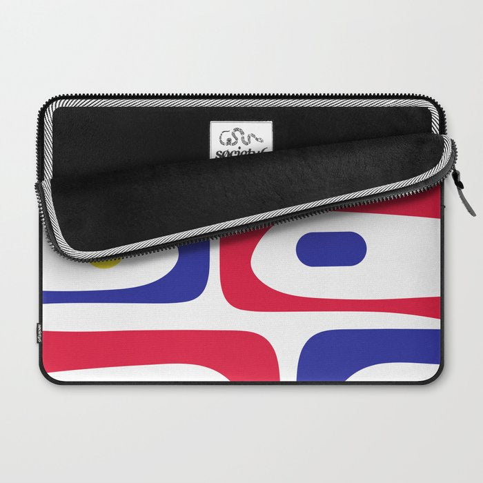 Mid Century Modern Piquet Minimalist Abstract Pattern in Red, Navy Blue, Yellow, and White Laptop Sleeve Gallery Image 2