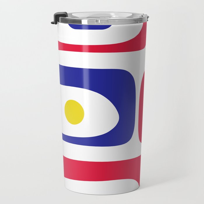 Mid Century Modern Piquet Minimalist Abstract Pattern in Red, Navy Blue, Yellow, and White Travel Mug Gallery Image 3