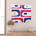 Mid Century Modern Piquet Minimalist Abstract Pattern in Red, Navy Blue, Yellow, and White Wall Tapestry Gallery Image 2