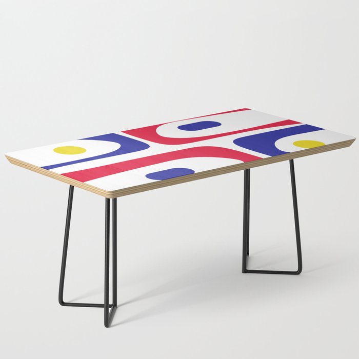 Mid Century Modern Piquet Minimalist Abstract Pattern in Red, Navy Blue, Yellow, and White Coffee Table Gallery Image 1
