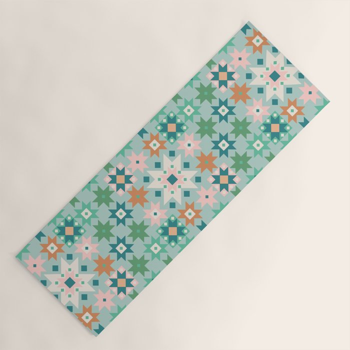 Geometric Quilt - Blue Green Yoga Mat Gallery Image 1