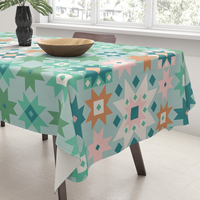 Geometric Quilt - Blue Green Tablecloth Gallery Image 3