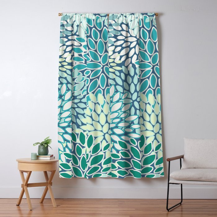 Christmas, Floral Prints, Teal, Blue and Green, Colour Prints Window Curtain Gallery Image 5