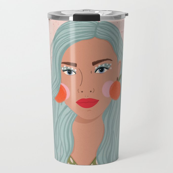 Woman Portrait- Clementines Earrings  Travel Mug