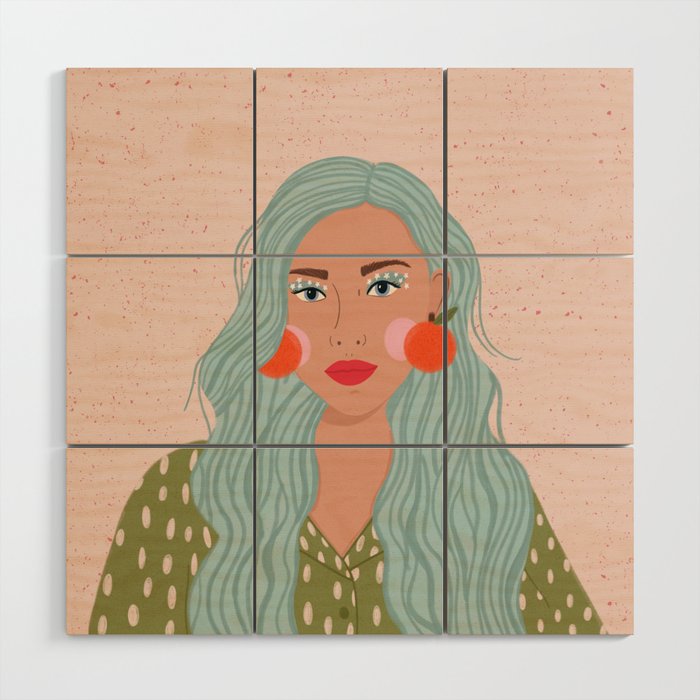 Woman Portrait- Clementines Earrings  Wood Wall Art Gallery Image 1
