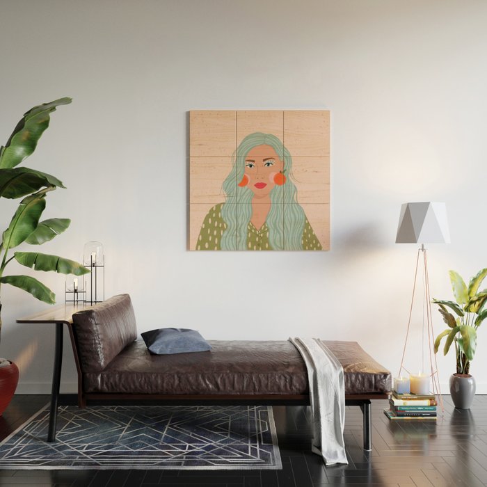 Woman Portrait- Clementines Earrings  Wood Wall Art Gallery Image 2
