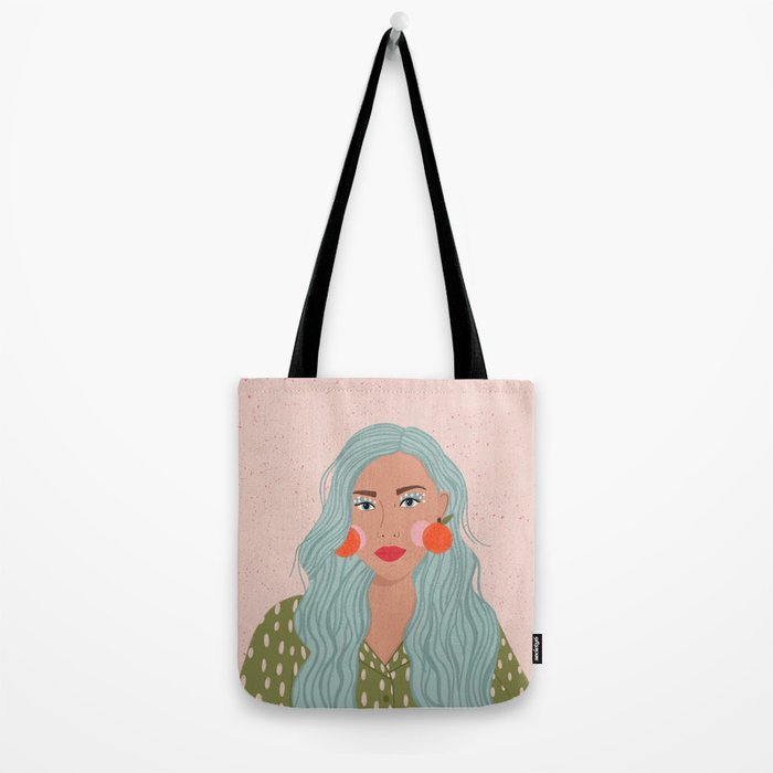 Woman Portrait- Clementines Earrings  Tote Bag Gallery Image 2