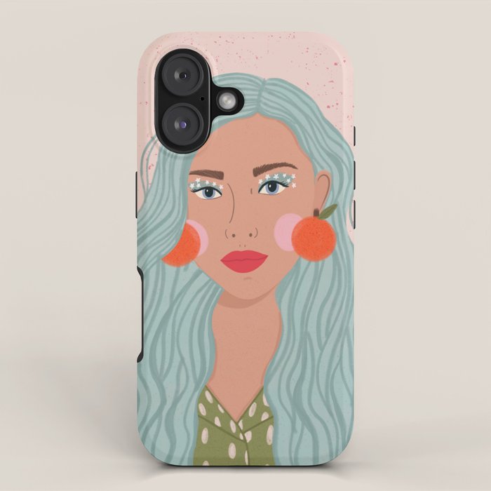 Woman Portrait- Clementines Earrings  iPhone Case Gallery Image 1