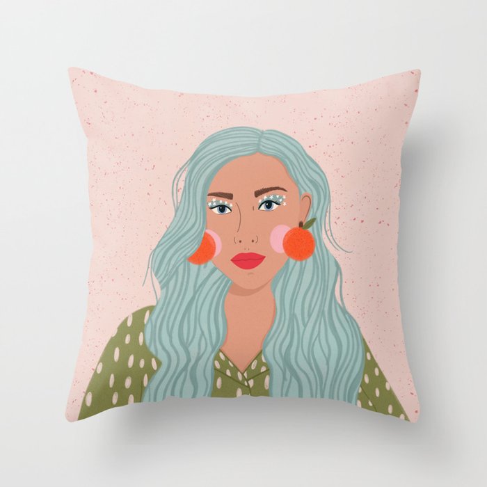 Woman Portrait- Clementines Earrings  Throw Pillow Gallery Image 6
