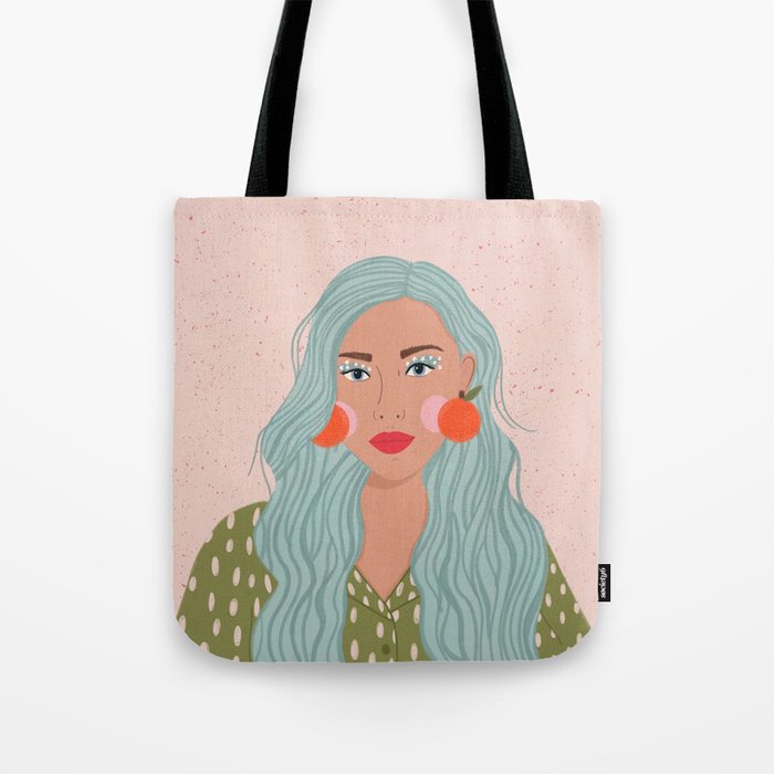 Woman Portrait- Clementines Earrings  Tote Bag Gallery Image 1