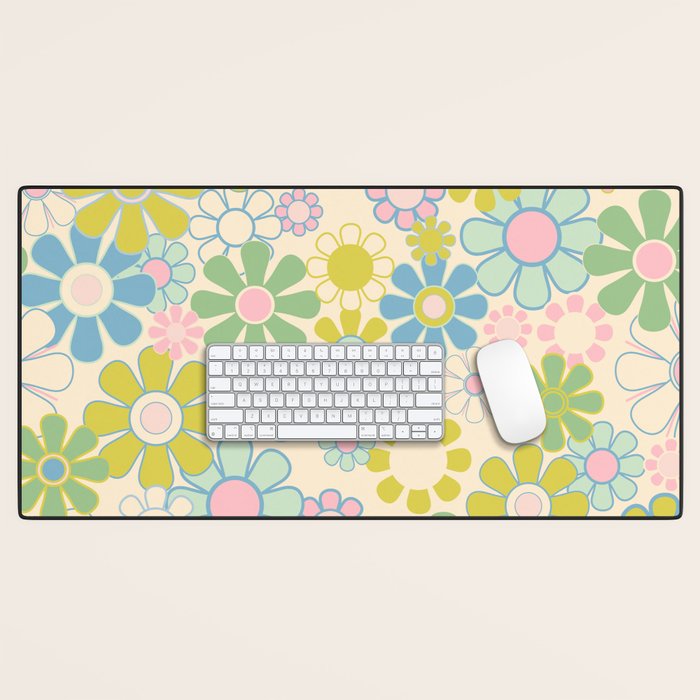 Retro Garden 60s 70s Pastel Floral Pattern on Cream Desk Mat Gallery Image 1
