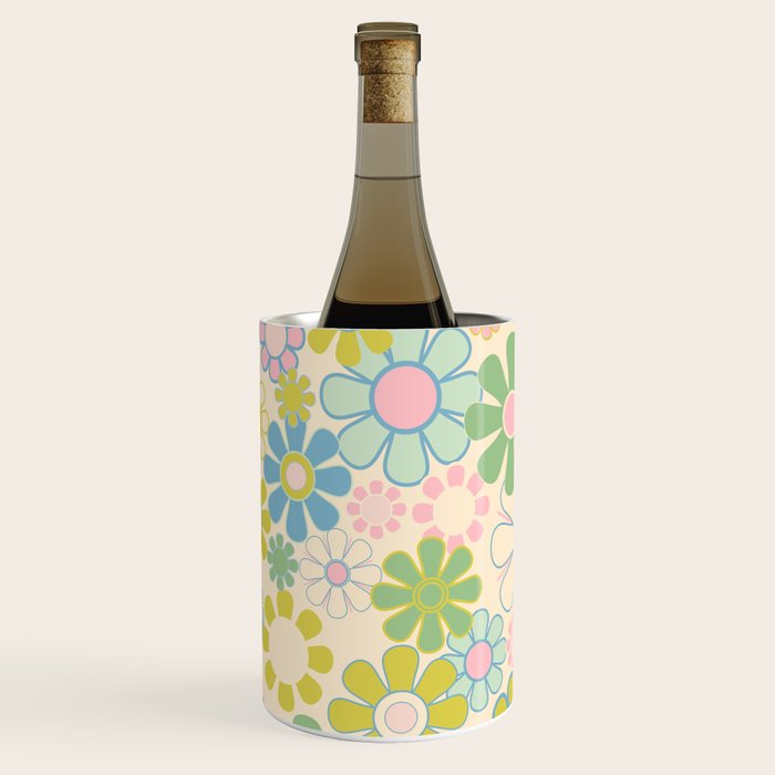 Retro Garden 60s 70s Pastel Floral Pattern on Cream Wine Chiller Gallery Image 3