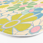 Retro Garden 60s 70s Pastel Floral Pattern on Cream Bath Mat Gallery Image 3