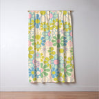 Retro Garden 60s 70s Pastel Floral Pattern on Cream Window Curtain Gallery Image 3