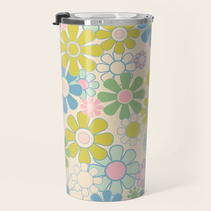 Retro Garden 60s 70s Pastel Floral Pattern on Cream Travel Mug Gallery Image 3