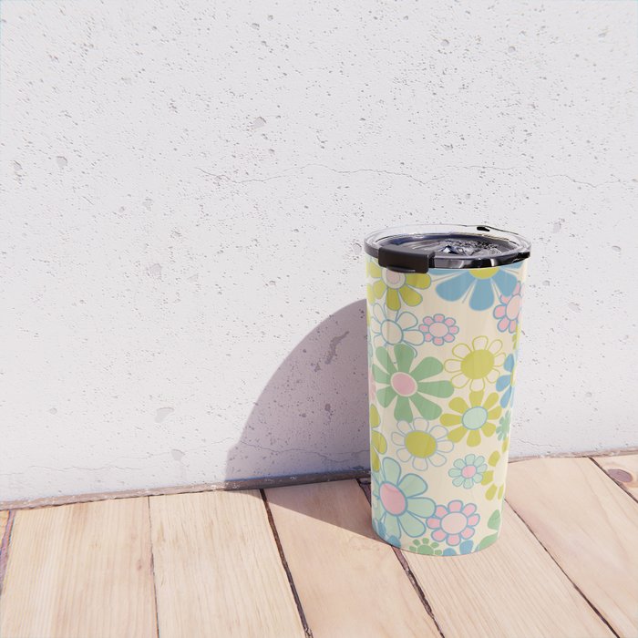Retro Garden 60s 70s Pastel Floral Pattern on Cream Travel Mug Gallery Image 4
