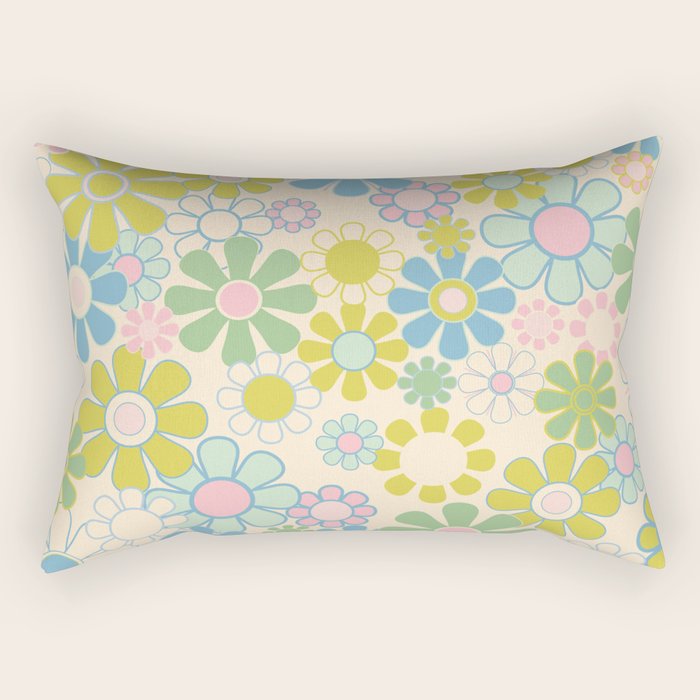Retro Garden 60s 70s Pastel Floral Pattern on Cream Rectangular Pillow Gallery Image 2