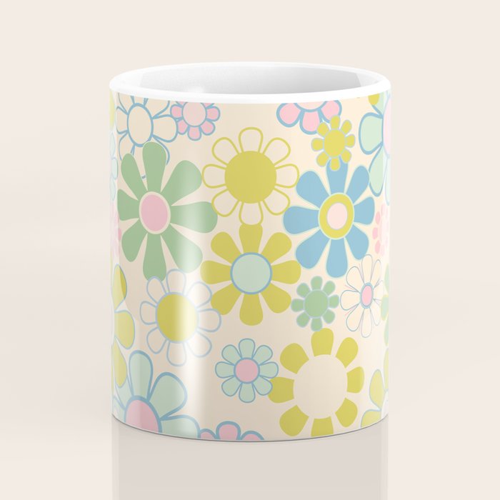 Retro Garden 60s 70s Pastel Floral Pattern on Cream Coffee Mug Gallery Image 4
