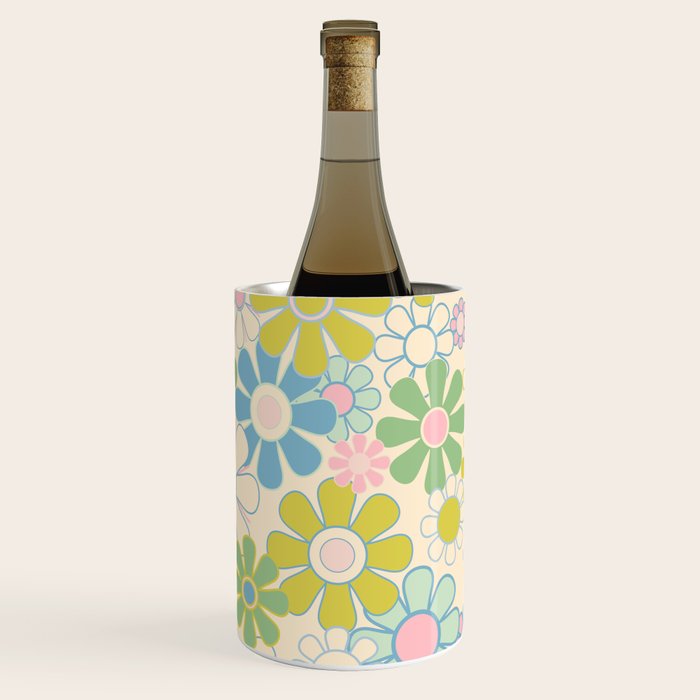 Retro Garden 60s 70s Pastel Floral Pattern on Cream Wine Chiller Gallery Image 2