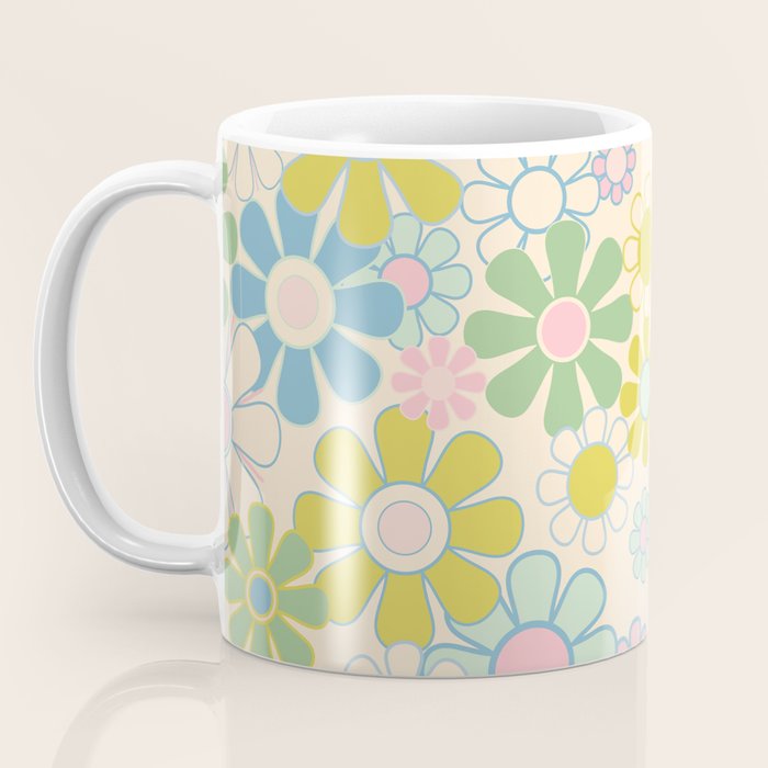 Retro Garden 60s 70s Pastel Floral Pattern on Cream Coffee Mug Gallery Image 3