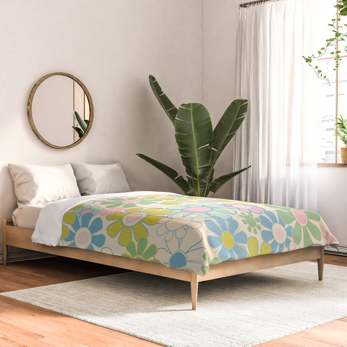 Retro Garden 60s 70s Pastel Floral Pattern on Cream Comforter Gallery Image 2