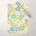 Retro Garden 60s 70s Pastel Floral Pattern on Cream Wrapping Paper Gallery Image 1