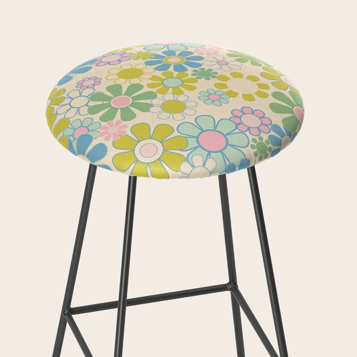 Retro Garden 60s 70s Pastel Floral Pattern on Cream Stool Gallery Image 2