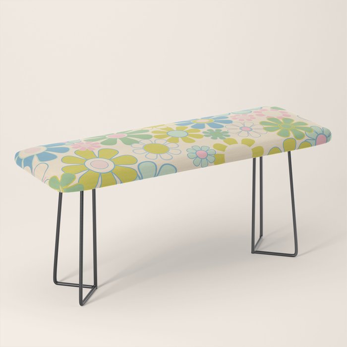 Retro Garden 60s 70s Pastel Floral Pattern on Cream Bench Gallery Image 1