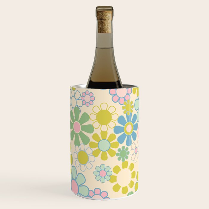 Retro Garden 60s 70s Pastel Floral Pattern on Cream Wine Chiller Gallery Image 1