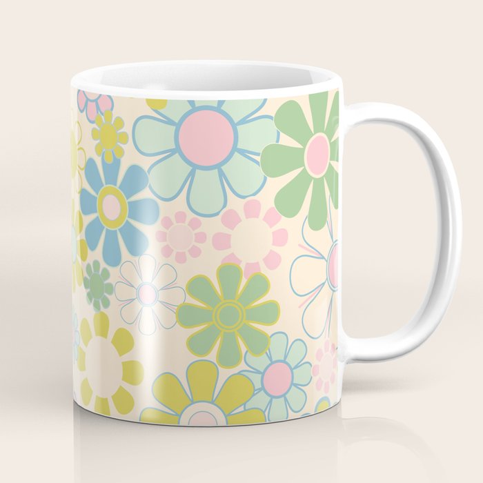 Retro Garden 60s 70s Pastel Floral Pattern on Cream Coffee Mug Gallery Image 1