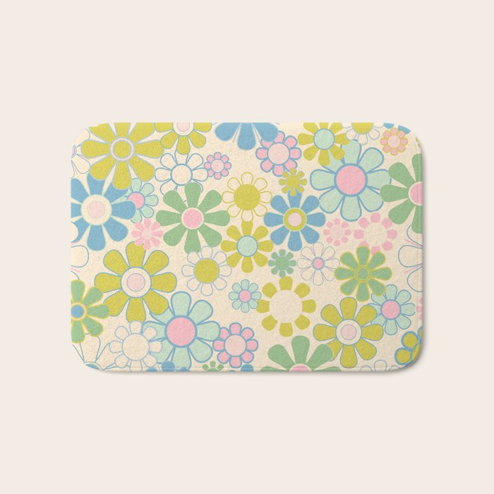 Retro Garden 60s 70s Pastel Floral Pattern on Cream Bath Mat Gallery Image 1
