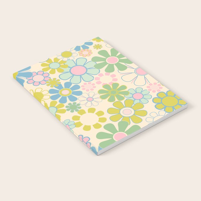 Retro Garden 60s 70s Pastel Floral Pattern on Cream Notebook Gallery Image 1
