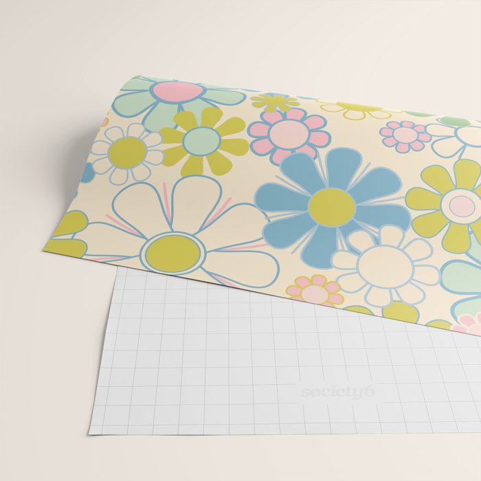 Retro Garden 60s 70s Pastel Floral Pattern on Cream Wrapping Paper Gallery Image 2