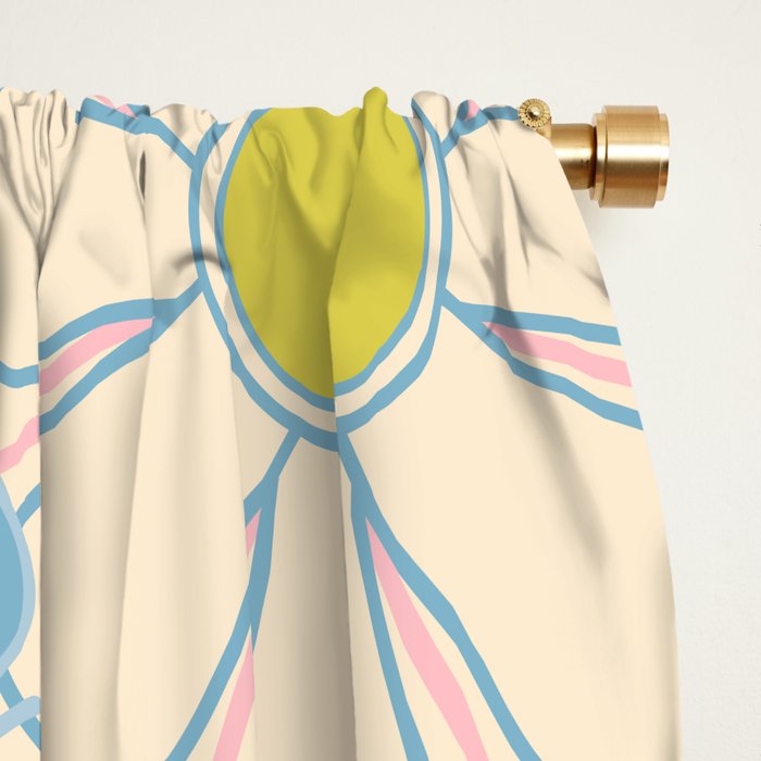 Retro Garden 60s 70s Pastel Floral Pattern on Cream Window Curtain Gallery Image 2