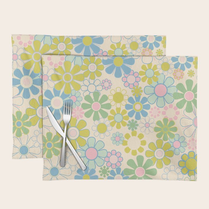 Retro Garden 60s 70s Pastel Floral Pattern on Cream Placemat Gallery Image 1
