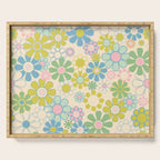 Retro Garden 60s 70s Pastel Floral Pattern on Cream Serving Tray Gallery Image 1
