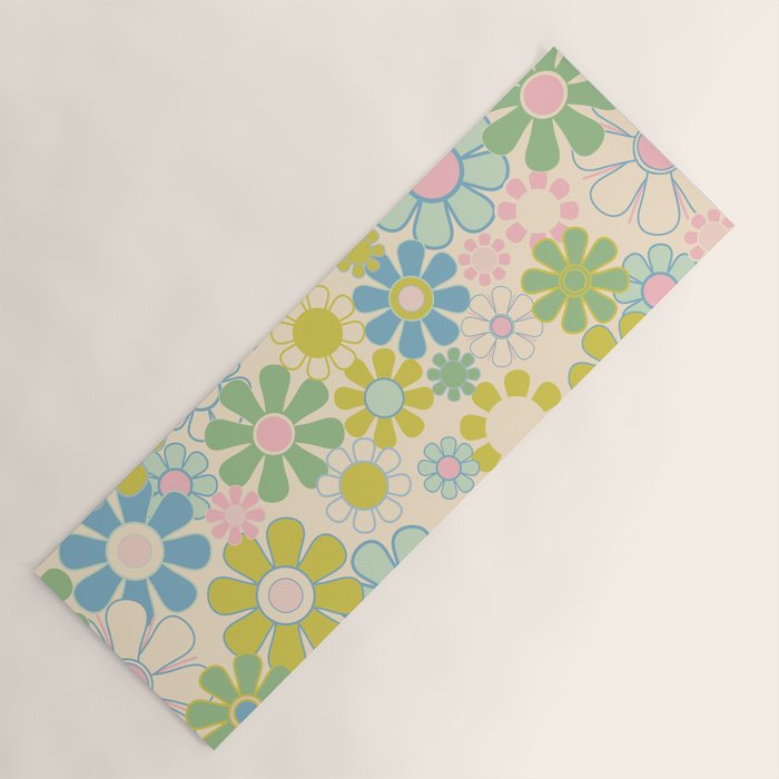 Retro Garden 60s 70s Pastel Floral Pattern on Cream Yoga Mat Gallery Image 1